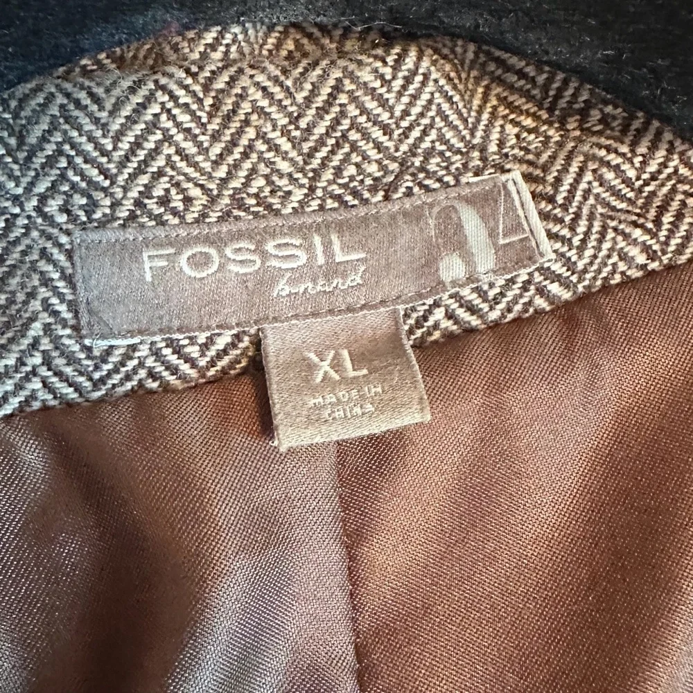 Men’s Fossil XL‎ Brown Two-Button Herringbone Sport Coat Blazer Jacket
